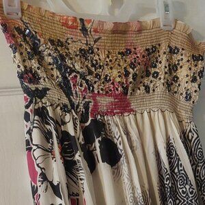 Boho style multi-use Skirt /Strapless Floral Dress embroidered sequins One Size